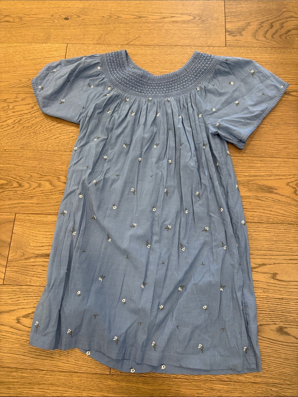 Old Navy Light Blue Embroidered Smocked Yoke Mini Dress